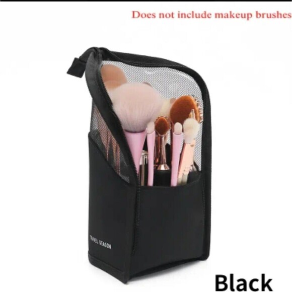 Black makeup brush case cosmetic bag expandable caddy travel container - Picture 3 of 5